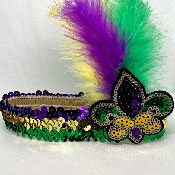Accessories - Festive Mardi Gras Sequin Headpiece with Feathers